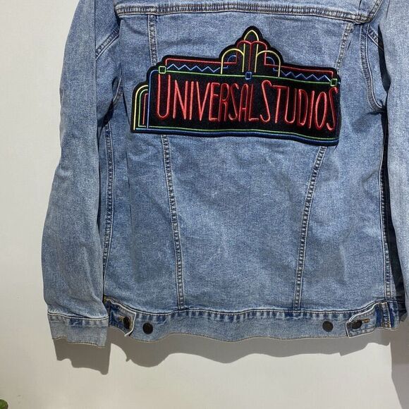 Universal Studios Women's Blue Collared Embroidered Denim Jean Jacket Size Small - Picture 9 of 14